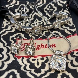 Brighton Regina Silver Jewelry Set with Sparkling Stones Necklace Earrings